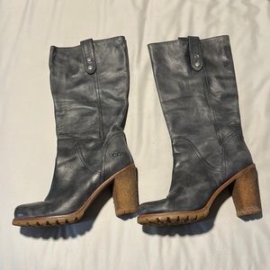 Ugg Josie II Black Charcoal Leather Heeled Tall Boots Women’s size 9